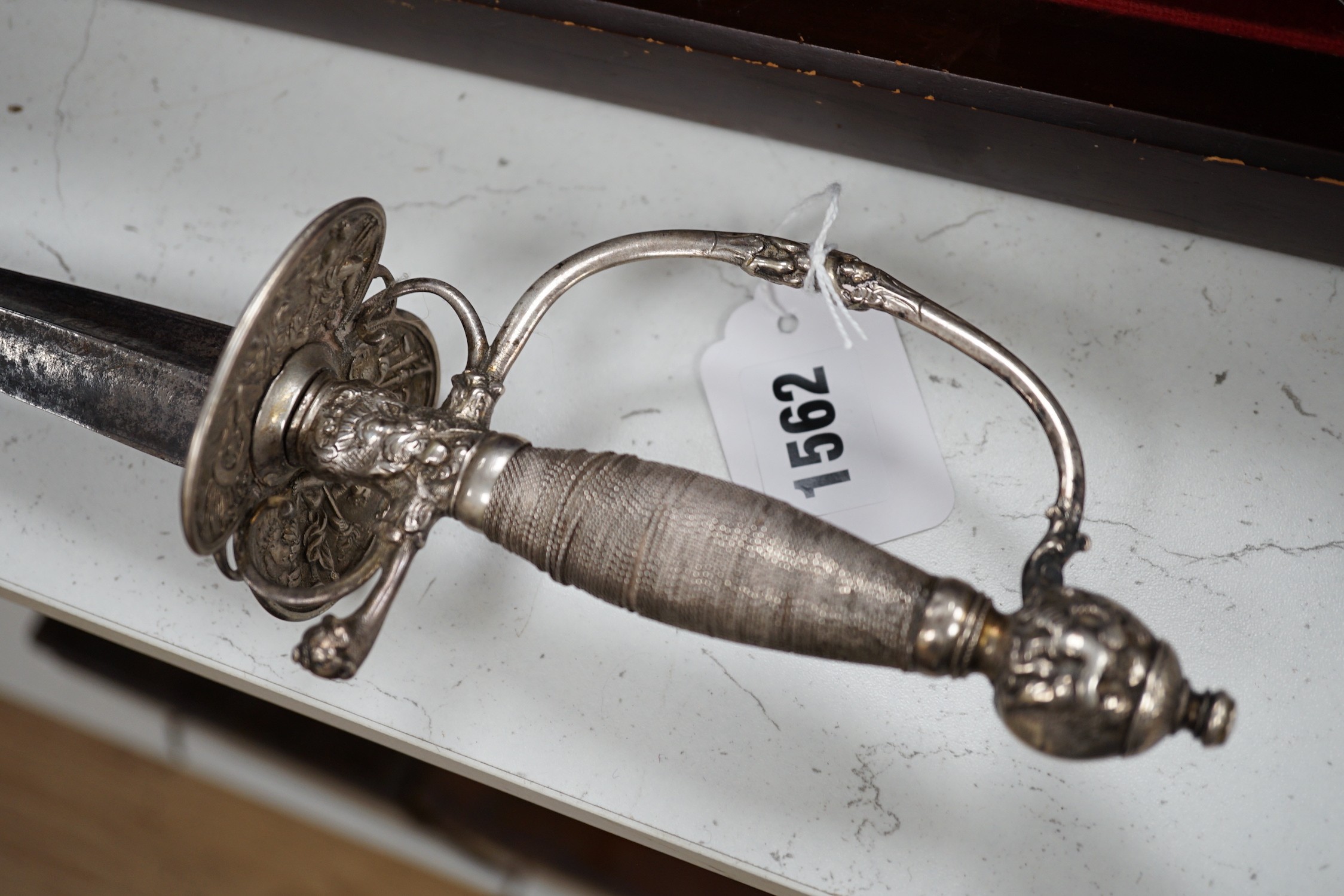 A George III silver hilted short sword, length 81cms